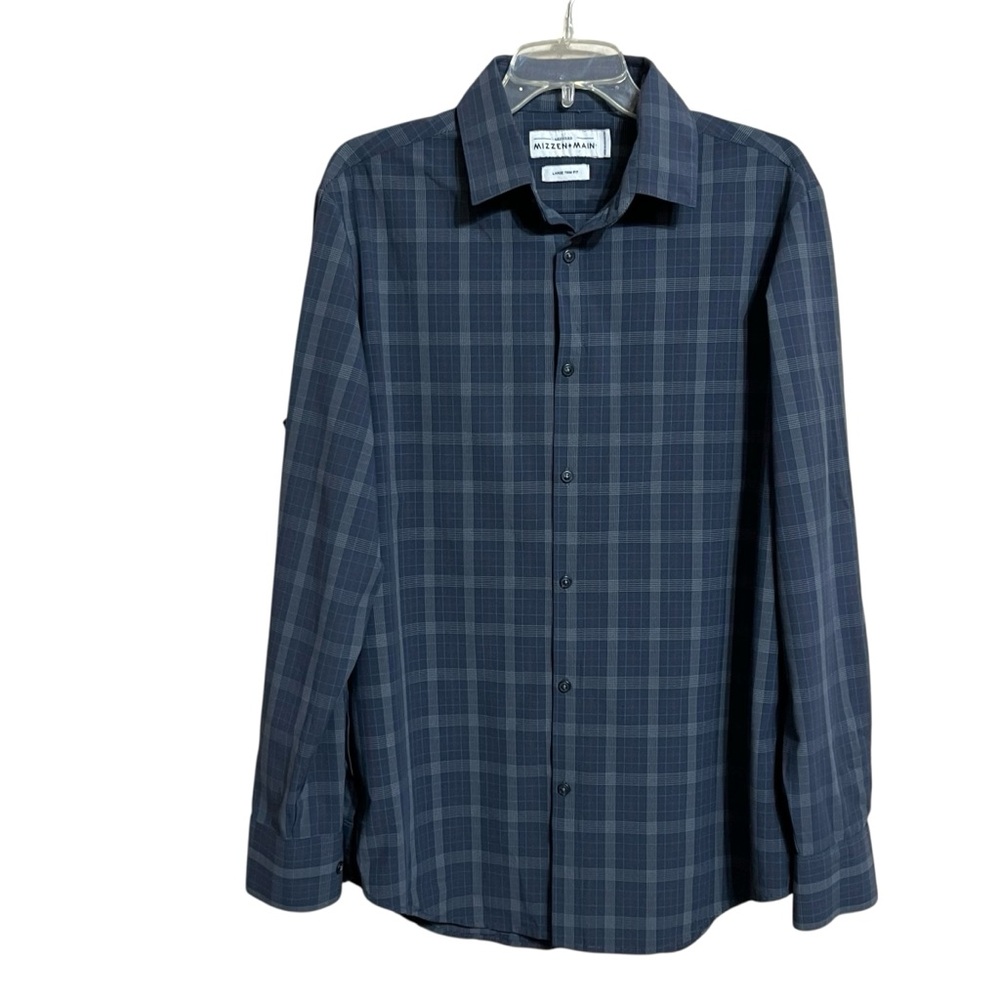 Mizzen+Main Leeward Trim Fit Plaid Shirt Mens L Blue Classic Preppy Performance